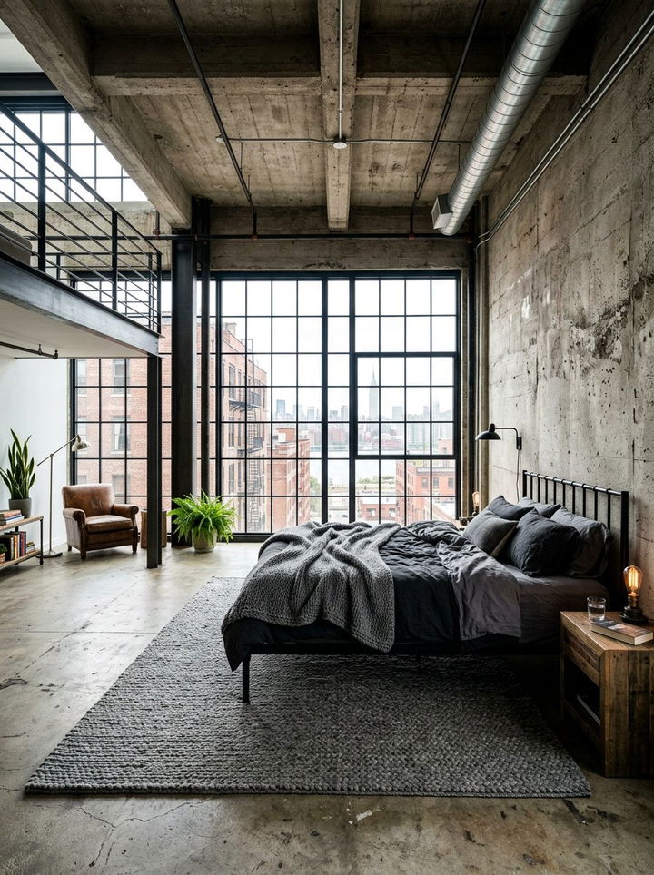 Grey Industrial Loft Bedroom - 30 grey bedroom design ideas