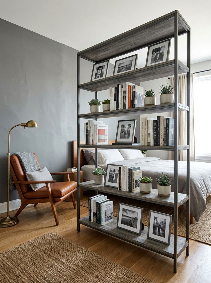Grey Industrial Shelving Unit - 30 grey bedroom furniture ideas