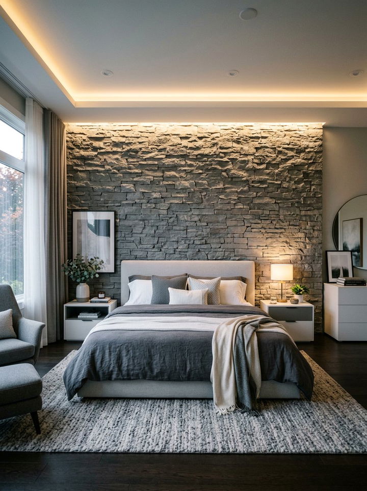30 Bedroom Stone Wall Ideas for a Rustic and Cozy Sanctuary