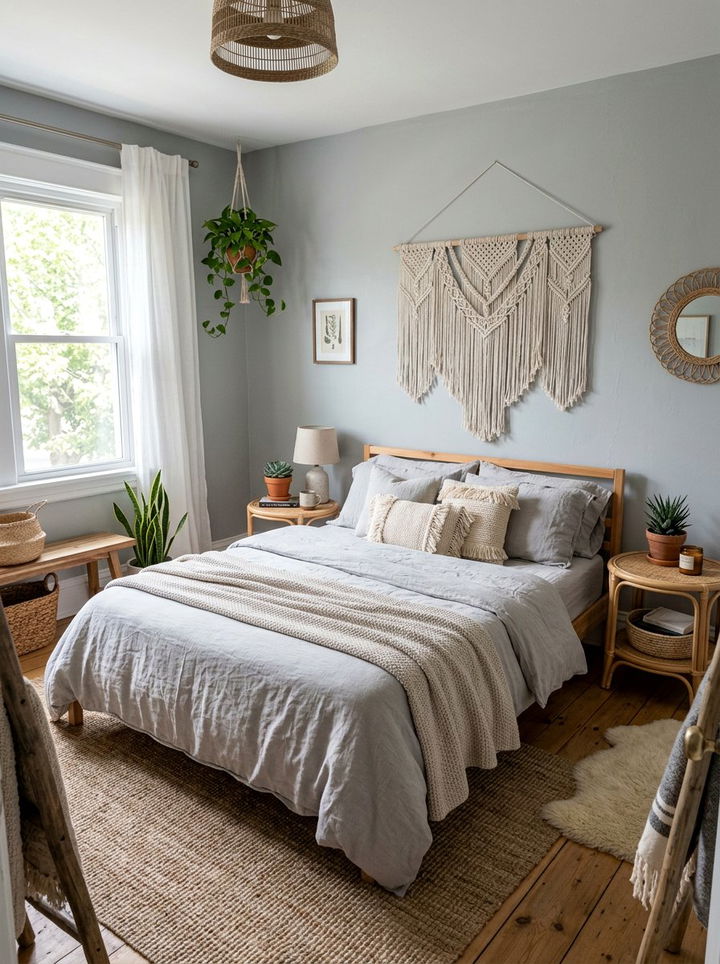 Grey Linen Boho Bedroom - 30 grey bedroom design ideas