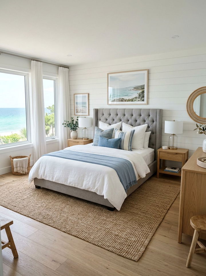 Grey Linen Tufted Headboard - 30 bedroom tufted headboards