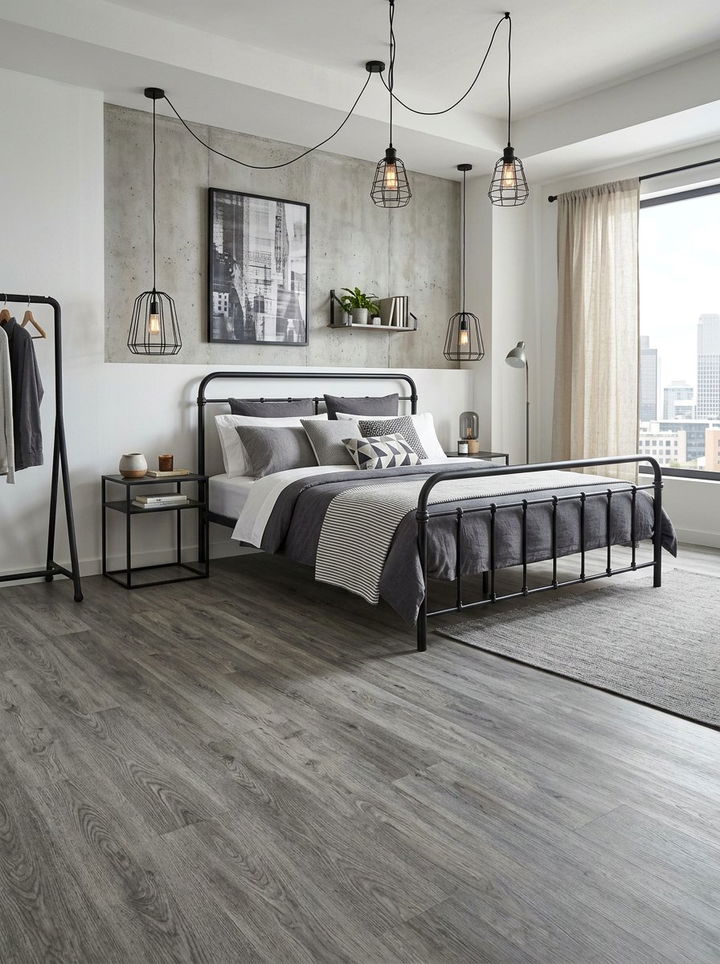 Grey Luxury Vinyl Plank - 30 bedroom floor design ideas