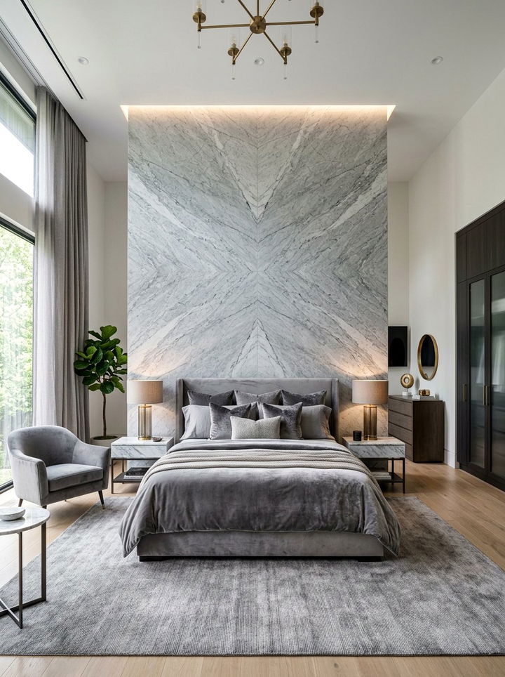 Grey Marble Accent Bedroom - 30 grey bedroom decor ideas