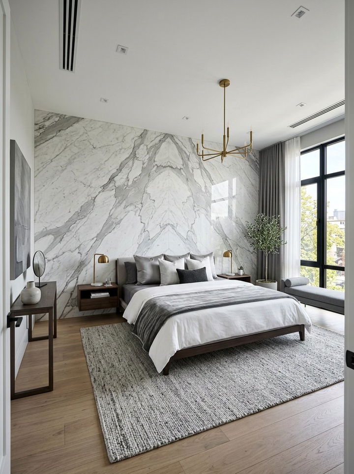 Grey Marble Feature Bedroom - 30 grey bedroom design ideas