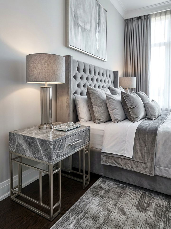 Grey Marble Top Nightstand - 30 grey bedroom furniture ideas