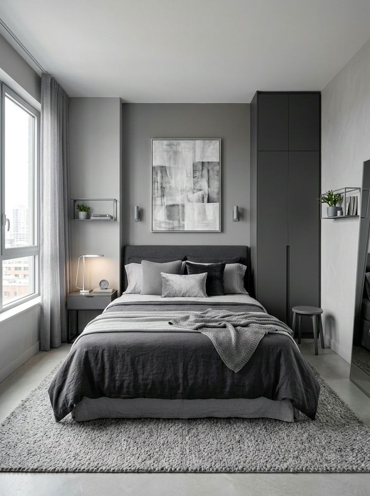 Grey Monochromatic Bedroom - 30 compact bedroom ideas