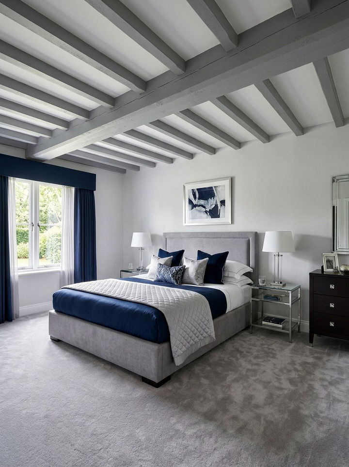 Grey Painted Ceiling Beams - 30 exposed beam bedroom ideas