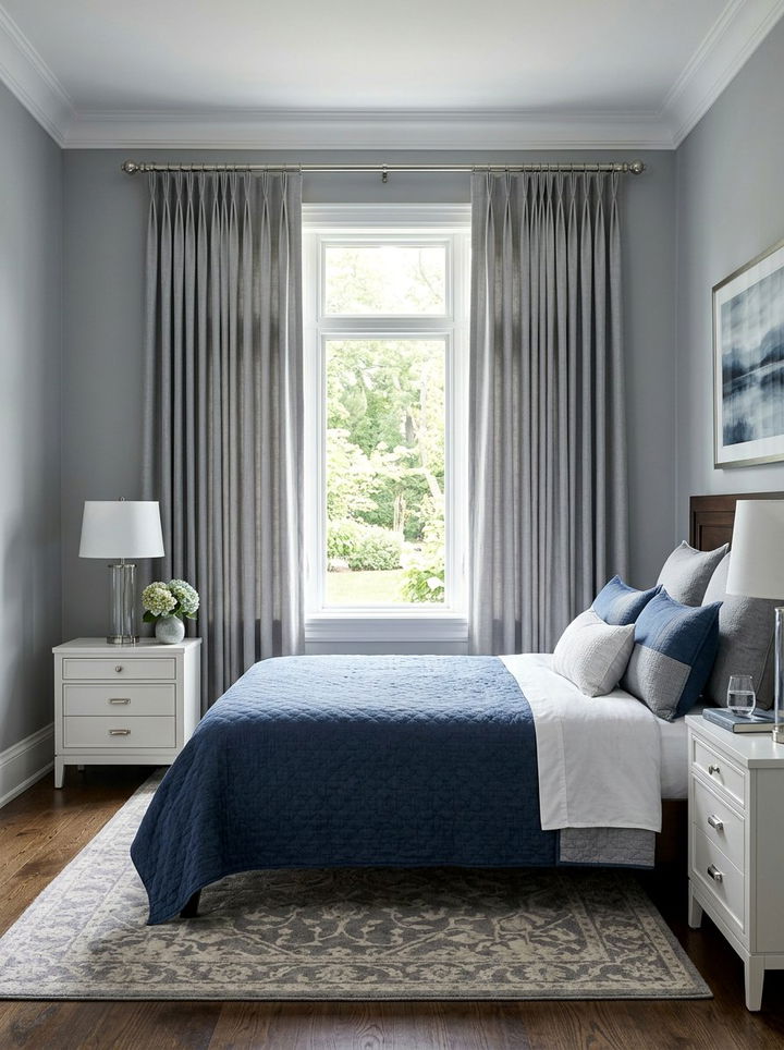 Grey Pinch Pleat Curtains - 30 bedroom curtain ideas