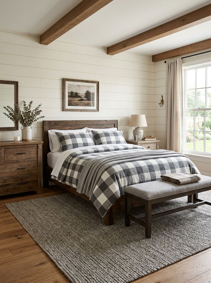 Grey Plaid Farmhouse Bedroom - 30 farmhouse grey bedroom ideas