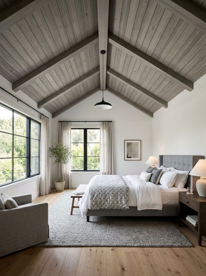 Grey Plank Ceiling Bedroom - 30 coastal grey bedroom ideas