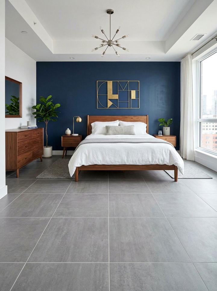 Grey Porcelain Tile - 30 bedroom tile ideas
