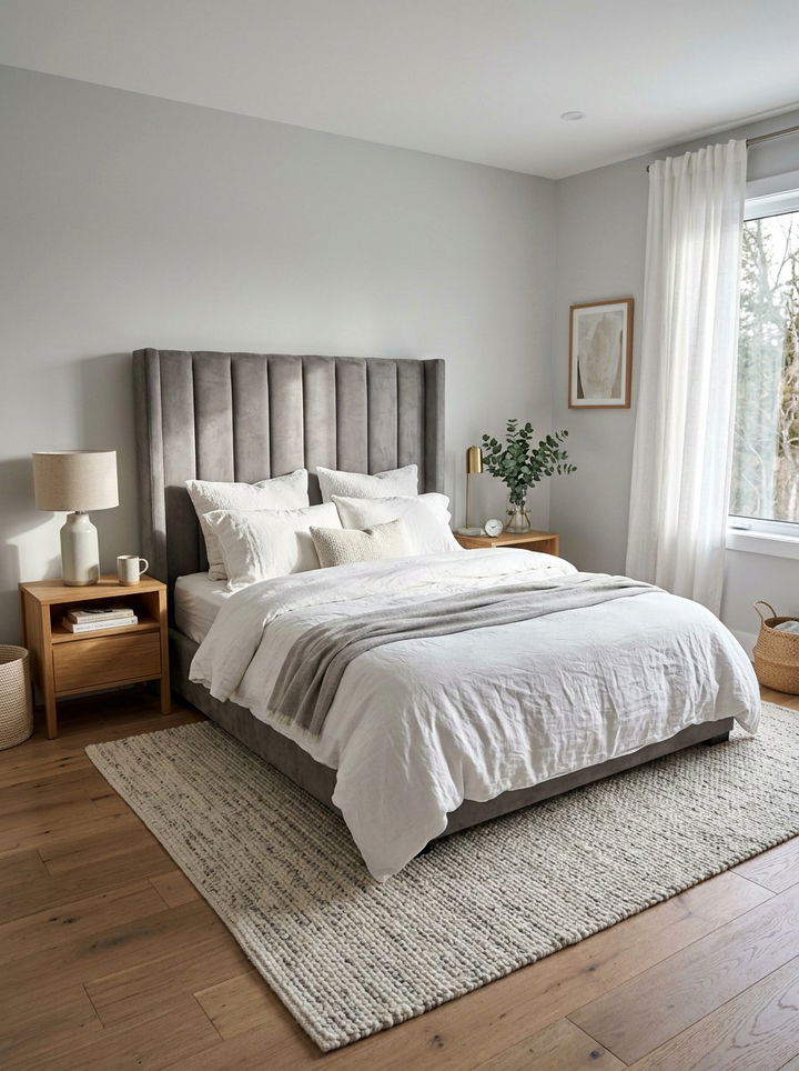Grey Suede Headboard - 30 suede bedroom ideas
