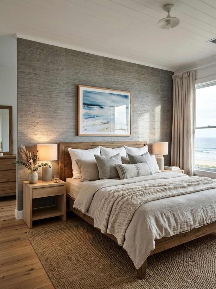 Grey Textured Wallpaper Coastal Bedroom - 30 coastal grey bedroom ideas