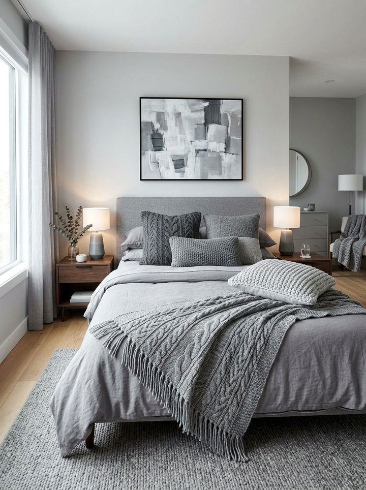 Grey Tonal Knit Bedroom - 30 knitted bedroom ideas