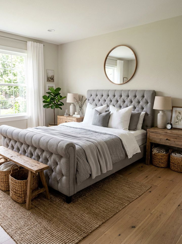 Grey Tufted Bed Farmhouse Bedroom - 30 farmhouse grey bedroom ideas