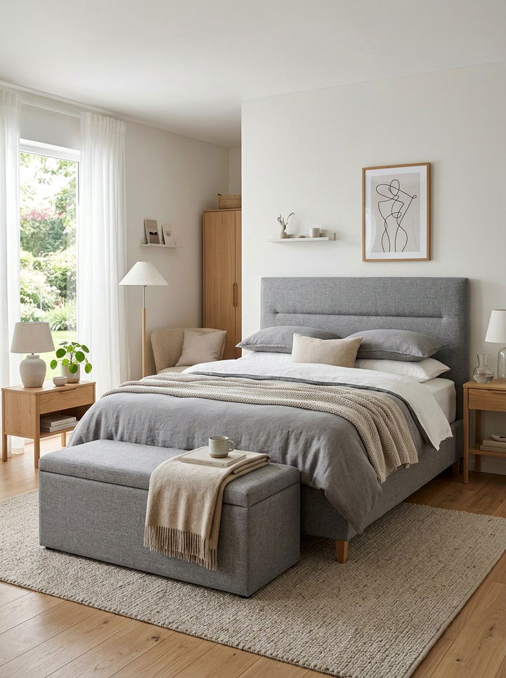 Grey Upholstered Bed - 30 scandinavian grey bedroom ideas