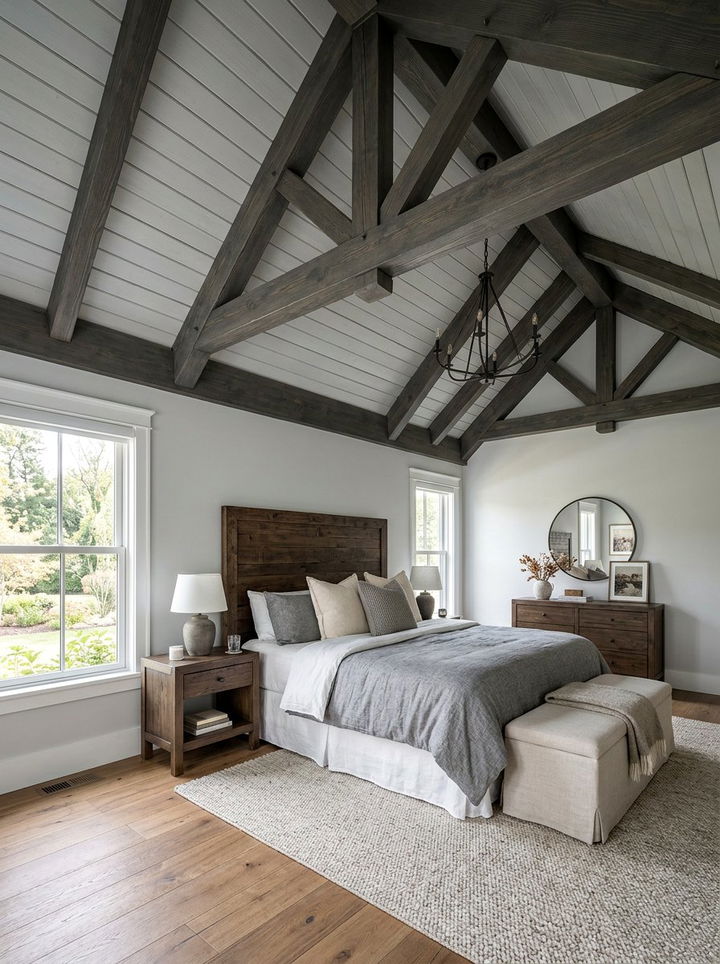 Grey Vaulted Ceiling Farmhouse Bedroom - 30 farmhouse grey bedroom ideas