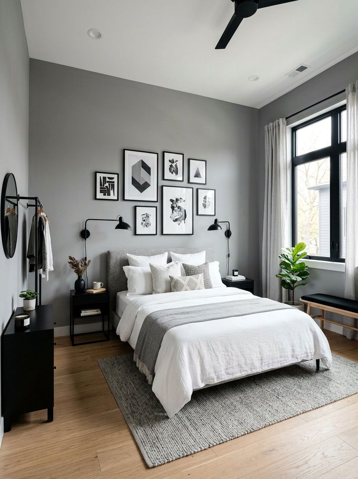 Grey Walls With Black Accents - 30 scandinavian grey bedroom ideas