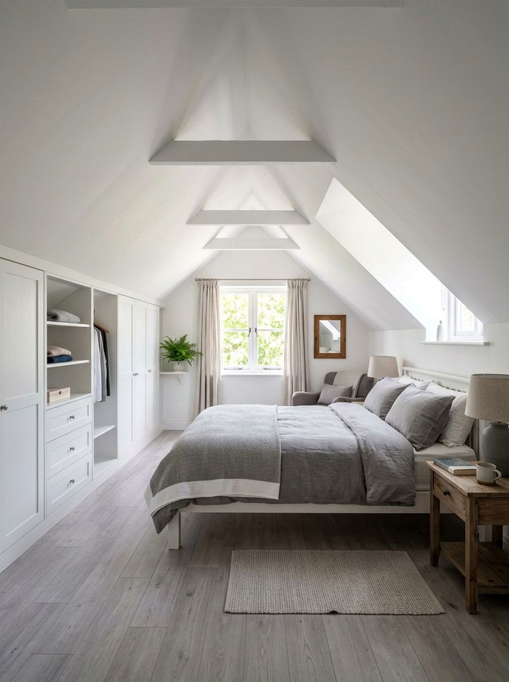 Grey and White Attic Bedroom - 30 grey and white bedroom ideas