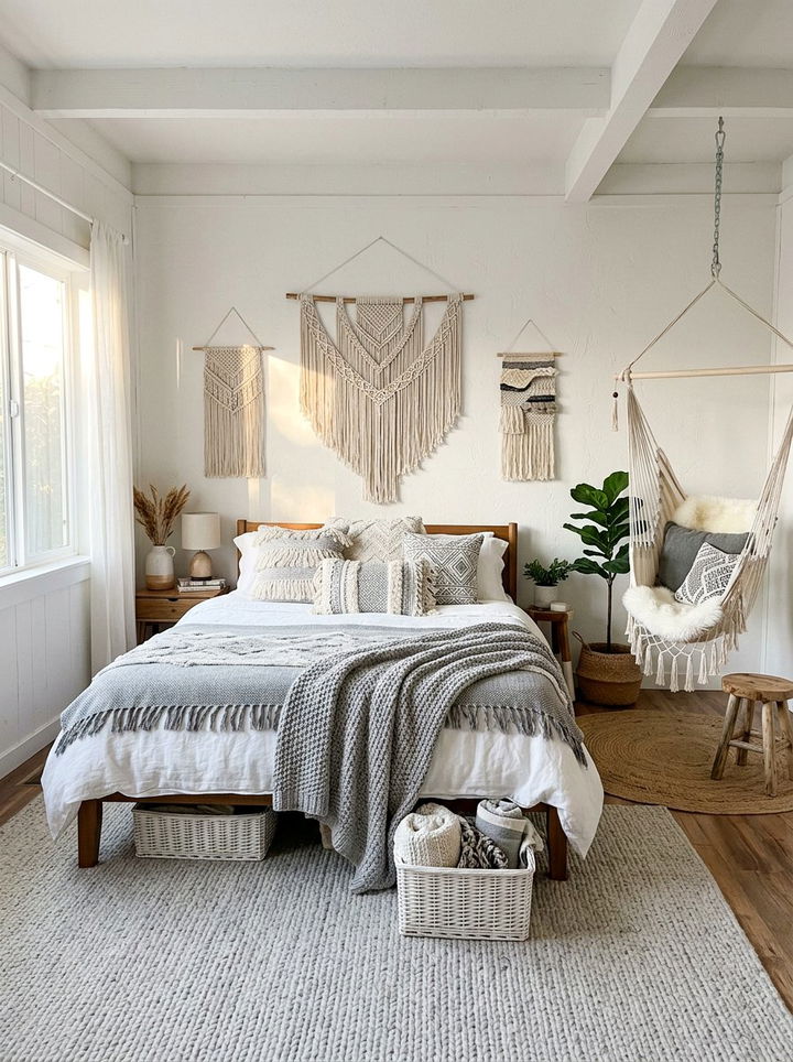 Grey and White Boho Bedroom - 30 grey and white bedroom ideas