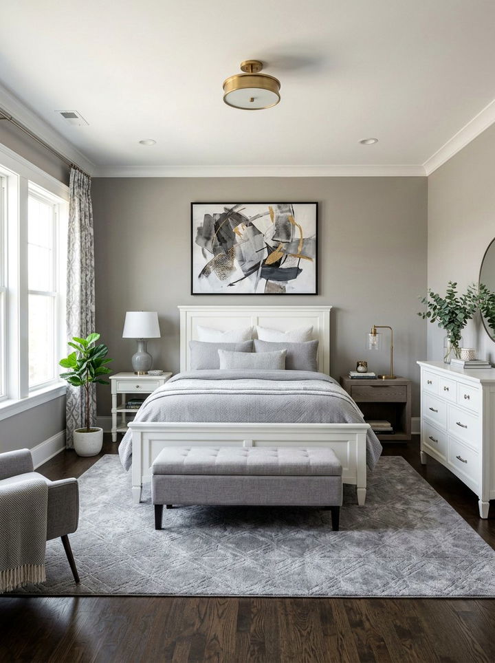 Grey and White Transitional Bedroom - 30 grey and white bedroom ideas