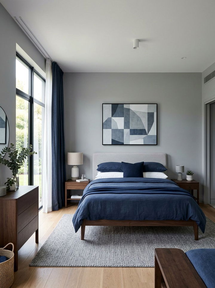 Grey and blue bedroom - 30 minimalist grey bedroom ideas