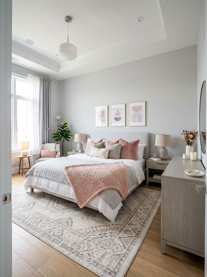 Grey and blush pink bedroom - 30 contemporary grey bedroom ideas