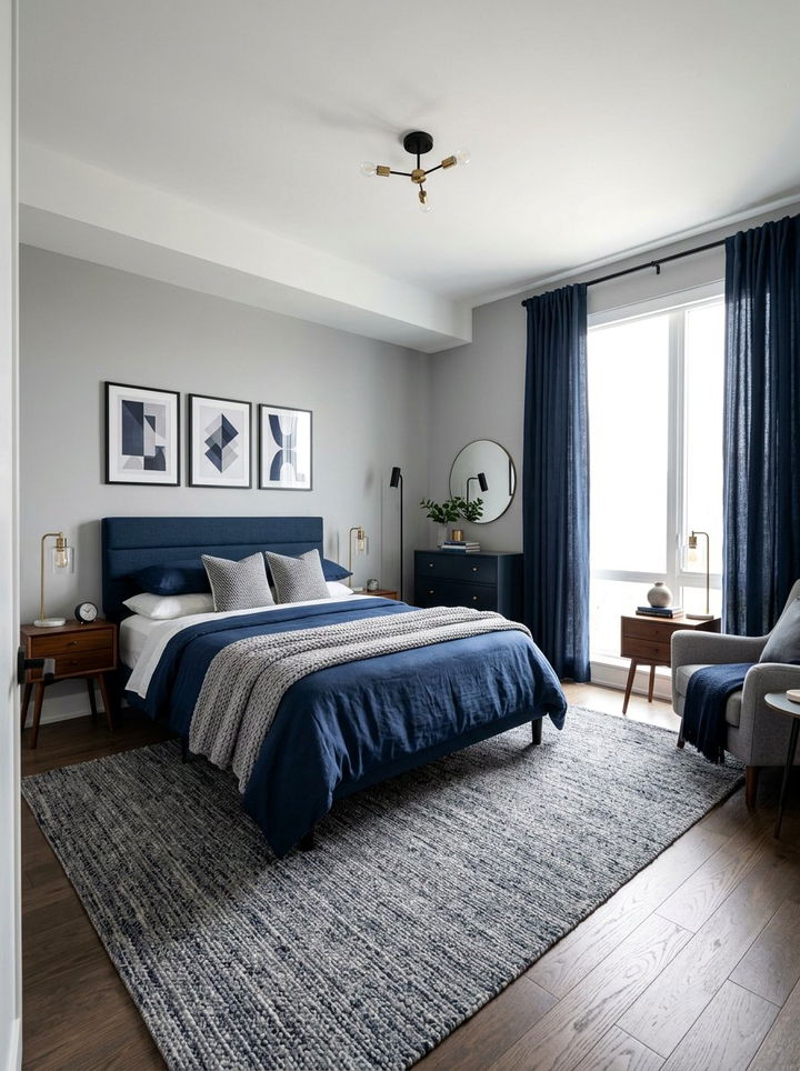 Grey and navy blue bedroom - 30 contemporary grey bedroom ideas