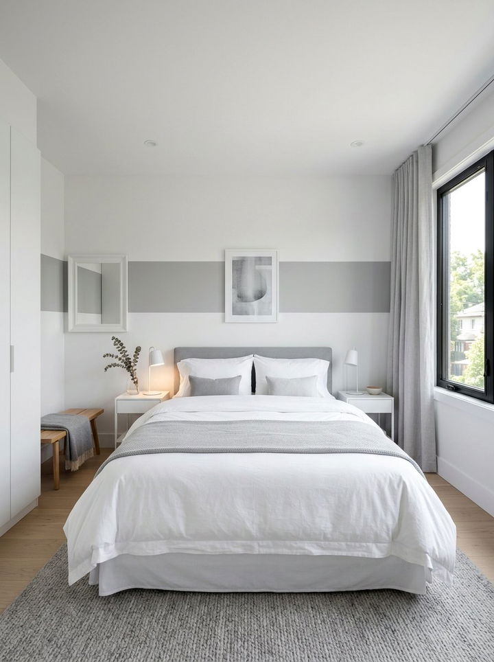 Grey and white minimalist bedroom - 30 color block bedroom ideas