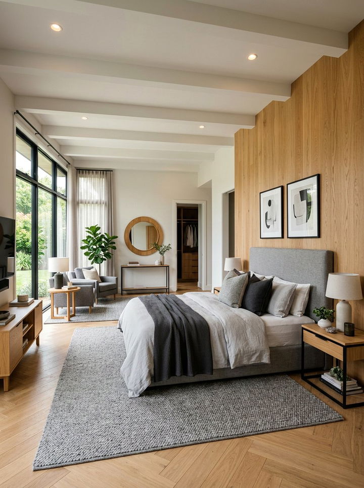Grey and wood master suite - 30 contemporary grey bedroom ideas