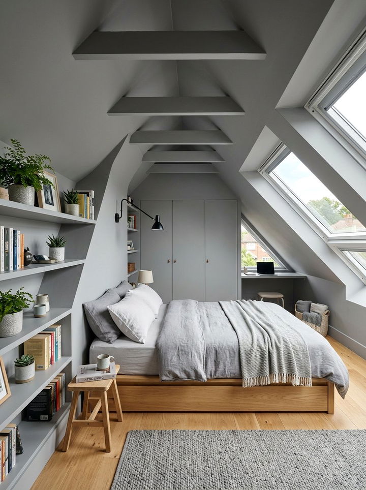 Grey attic bedroom - 30 minimalist grey bedroom ideas