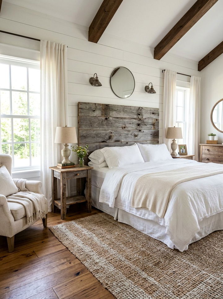 Grey barn wood headboard - 30 rustic grey bedroom ideas