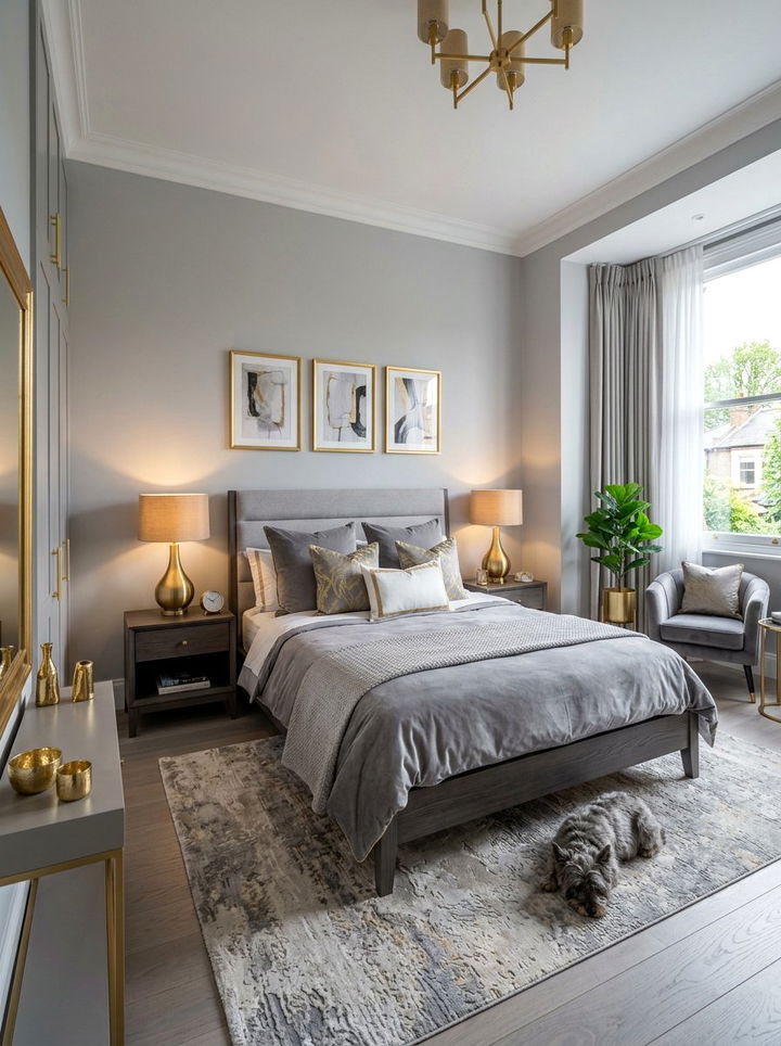 Grey bedroom gold accents - 30 minimalist grey bedroom ideas