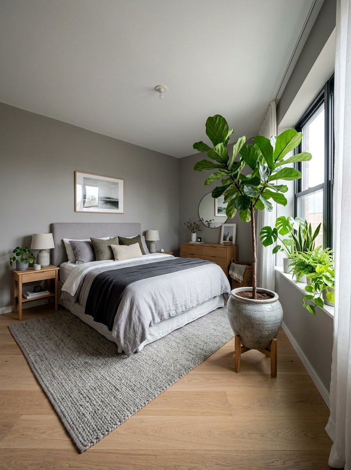 Grey bedroom indoor plants - 30 minimalist grey bedroom ideas
