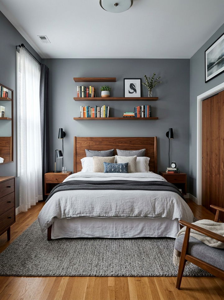 Grey bedroom wood accents - 30 minimalist grey bedroom ideas