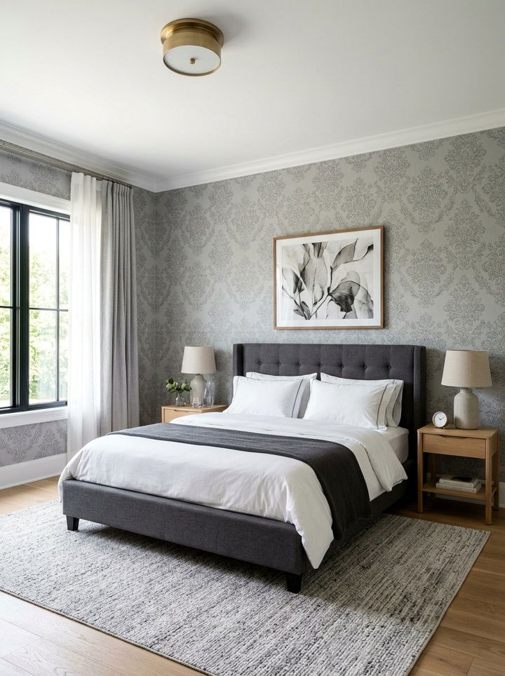 Grey damask wallpaper - 30 bedroom damask wallpapers