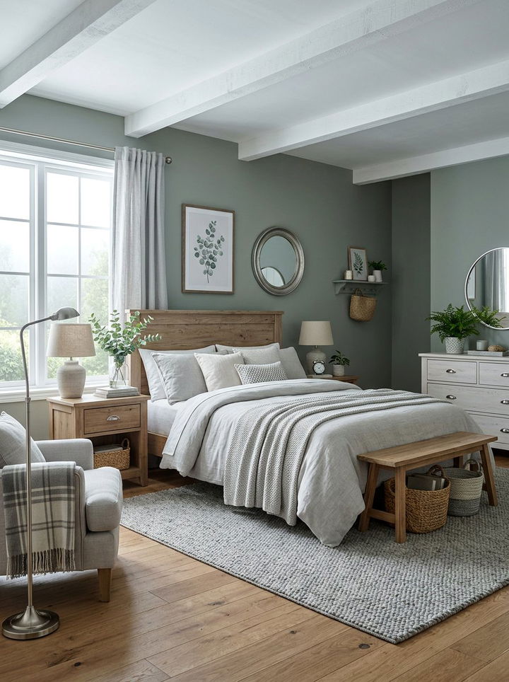 Grey green farmhouse bedroom - 30 farmhouse green bedroom ideas