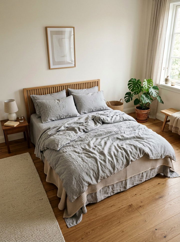 Grey linen bedding - 30 minimalist grey bedroom ideas