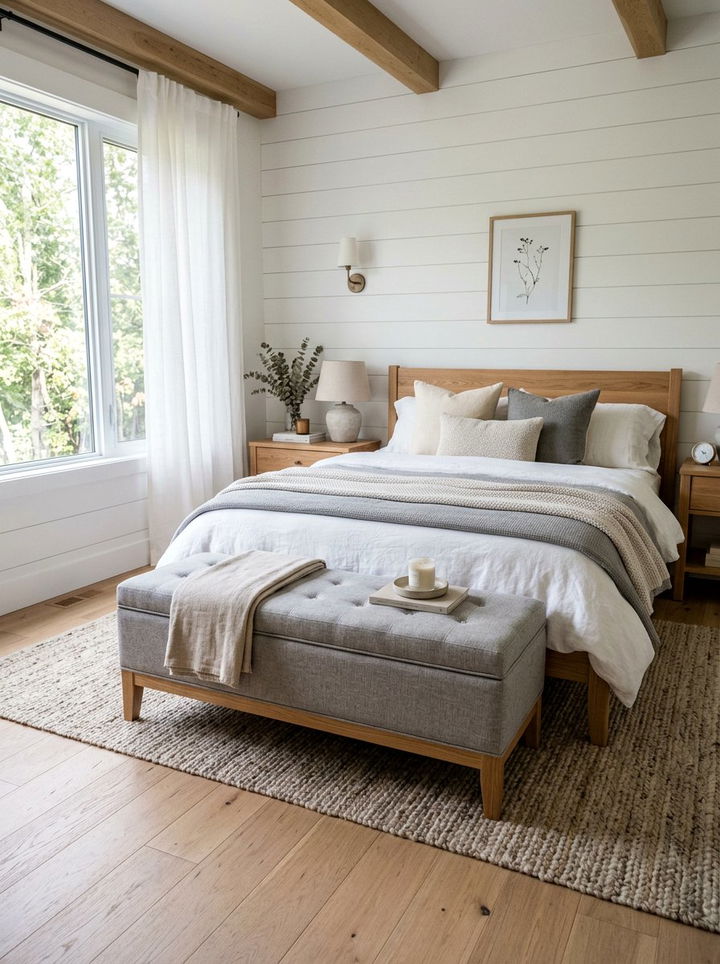 Grey linen bedroom ottoman - 30 bedroom ottomans