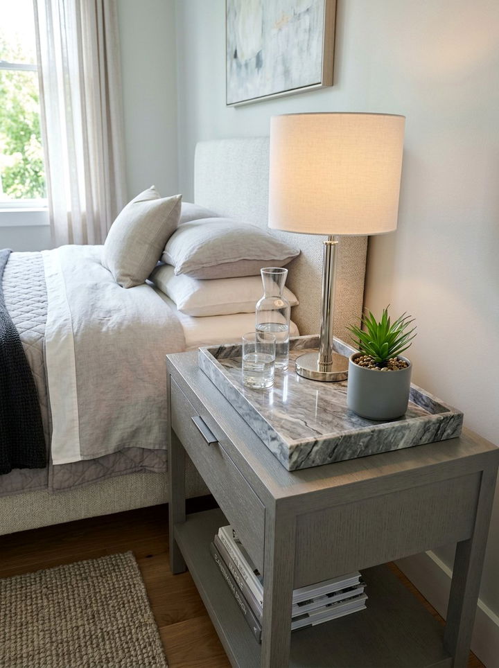 Grey marble tray - 30 grey bedroom accessories ideas