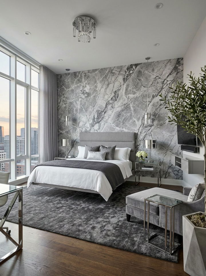 Grey marble wallpaper - 30 bedroom neutral wallpapers