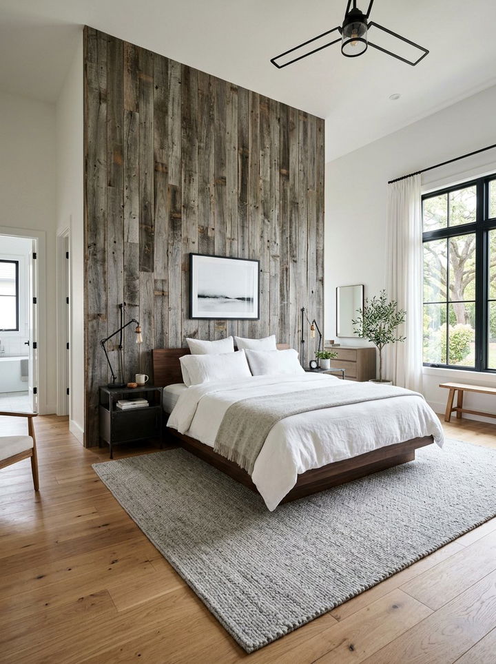 Grey reclaimed wood wall - 30 rustic grey bedroom ideas