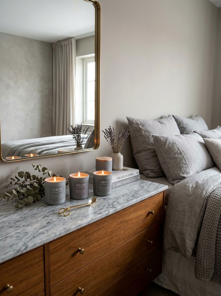 Grey scented candles - 30 grey bedroom accessories ideas