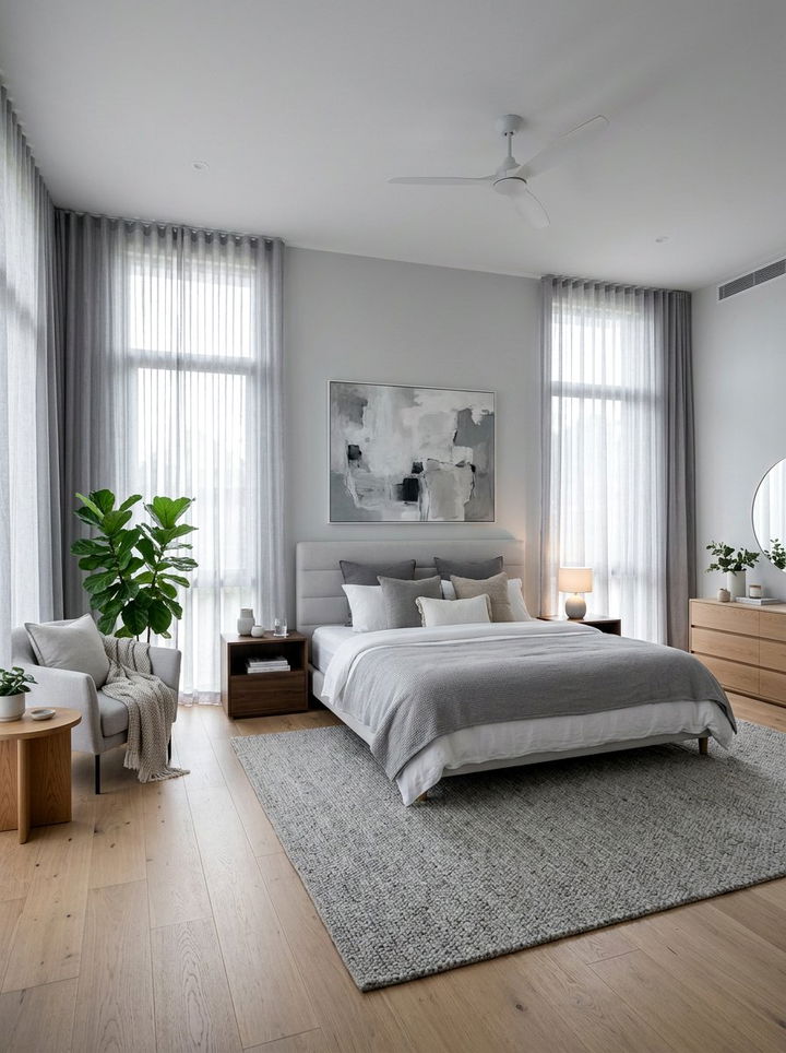 Grey sheer curtains - 30 contemporary grey bedroom ideas