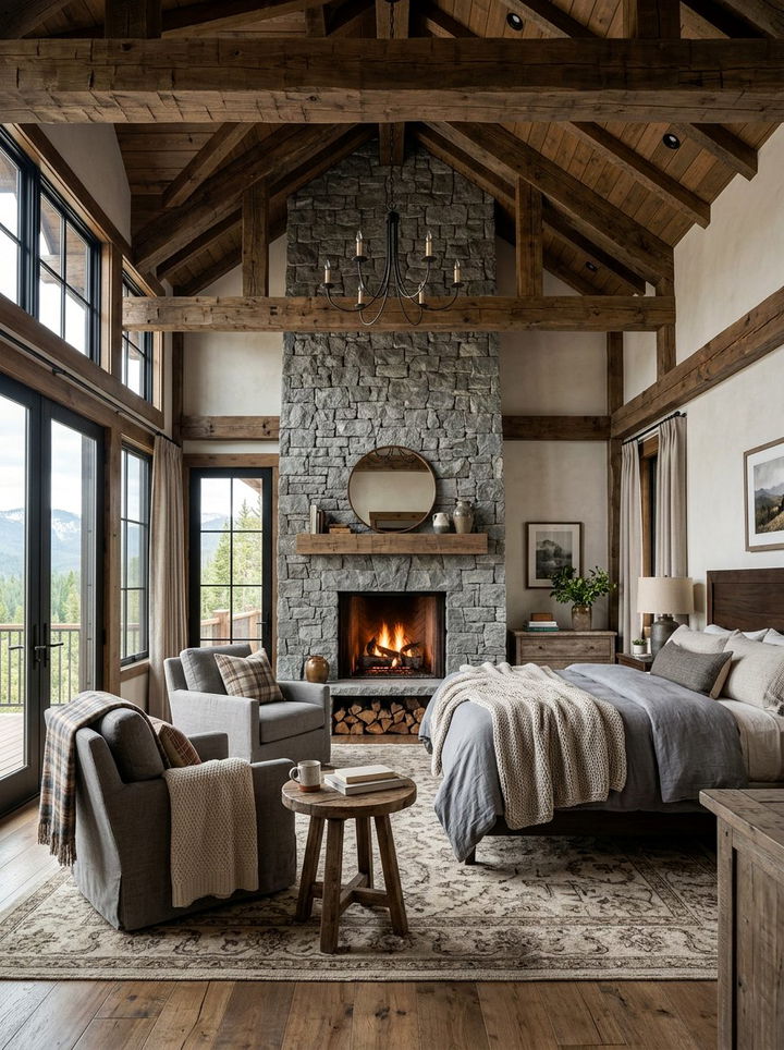 Grey stone fireplace bedroom - 30 rustic grey bedroom ideas