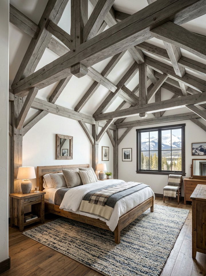 Grey timber frame bedroom - 30 rustic grey bedroom ideas