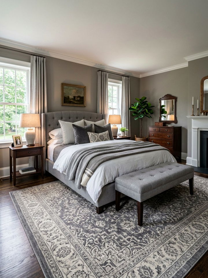 Grey upholstered bed frame - 30 traditional grey bedroom ideas