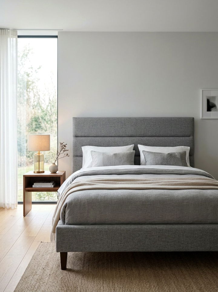 Grey upholstered bed - 30 minimalist grey bedroom ideas