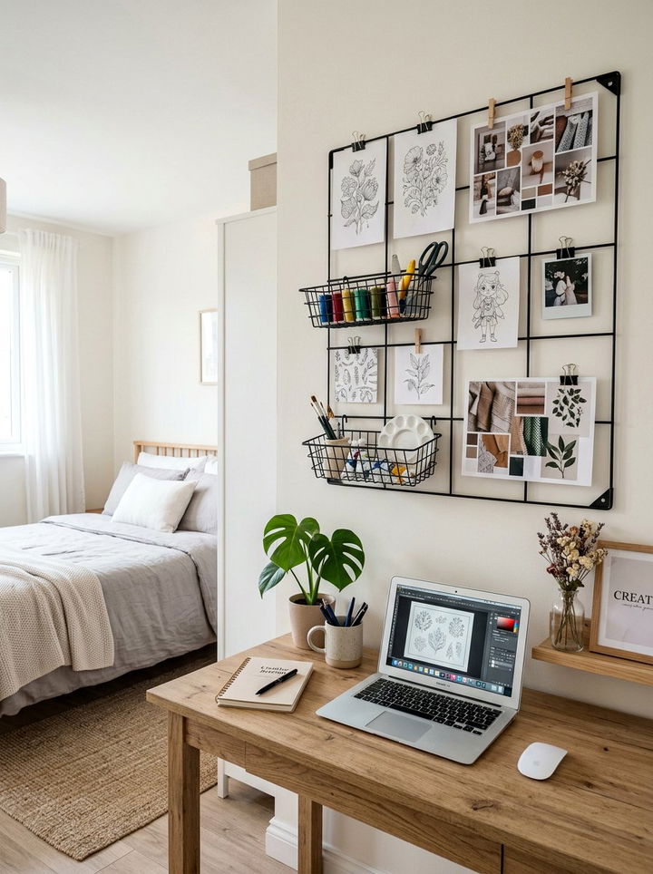 Grid Wall Craft Organizer - 30 bedroom craft corner ideas