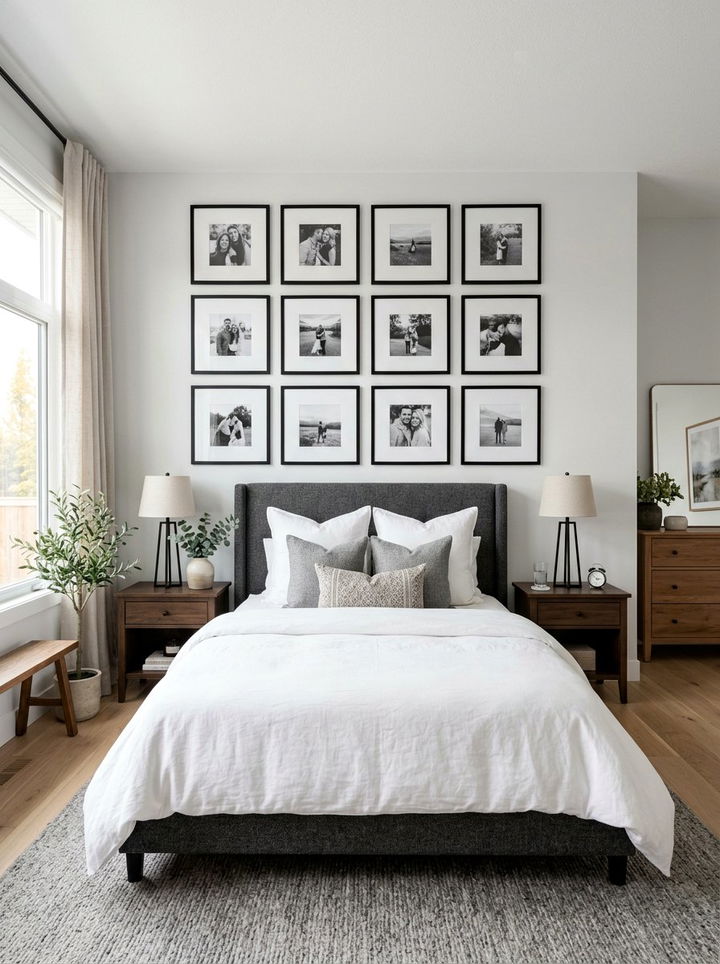 Grid gallery wall layout - 30 bedroom memory wall ideas